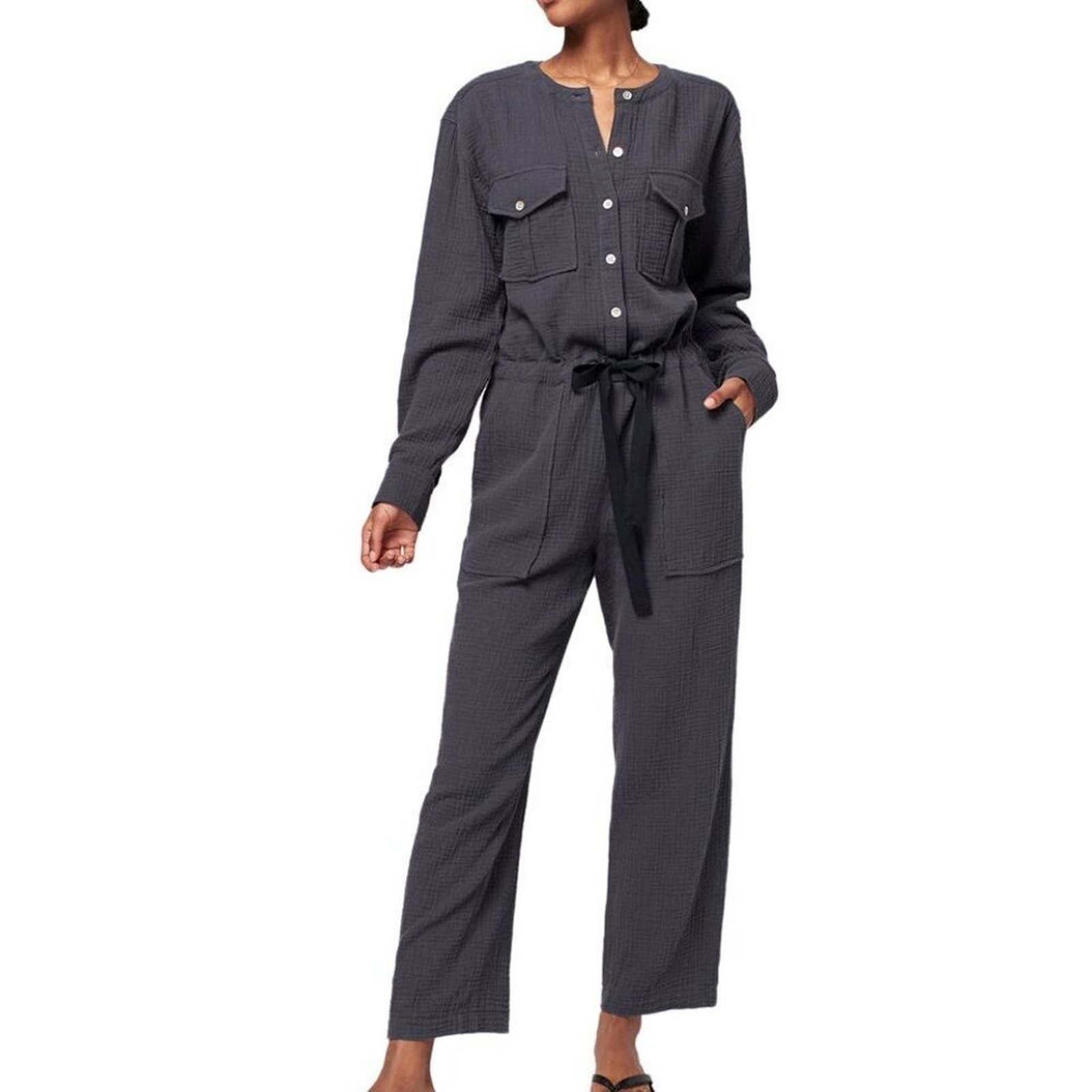 Faherty Women’s Dream Organic Cotton Gauze Jumpsuit Shell Buttons In Grey